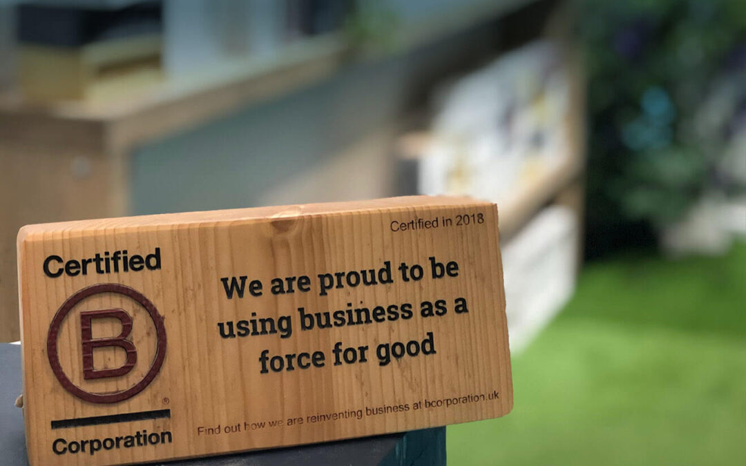 A B Corp brick, with black Certified B Corporation text